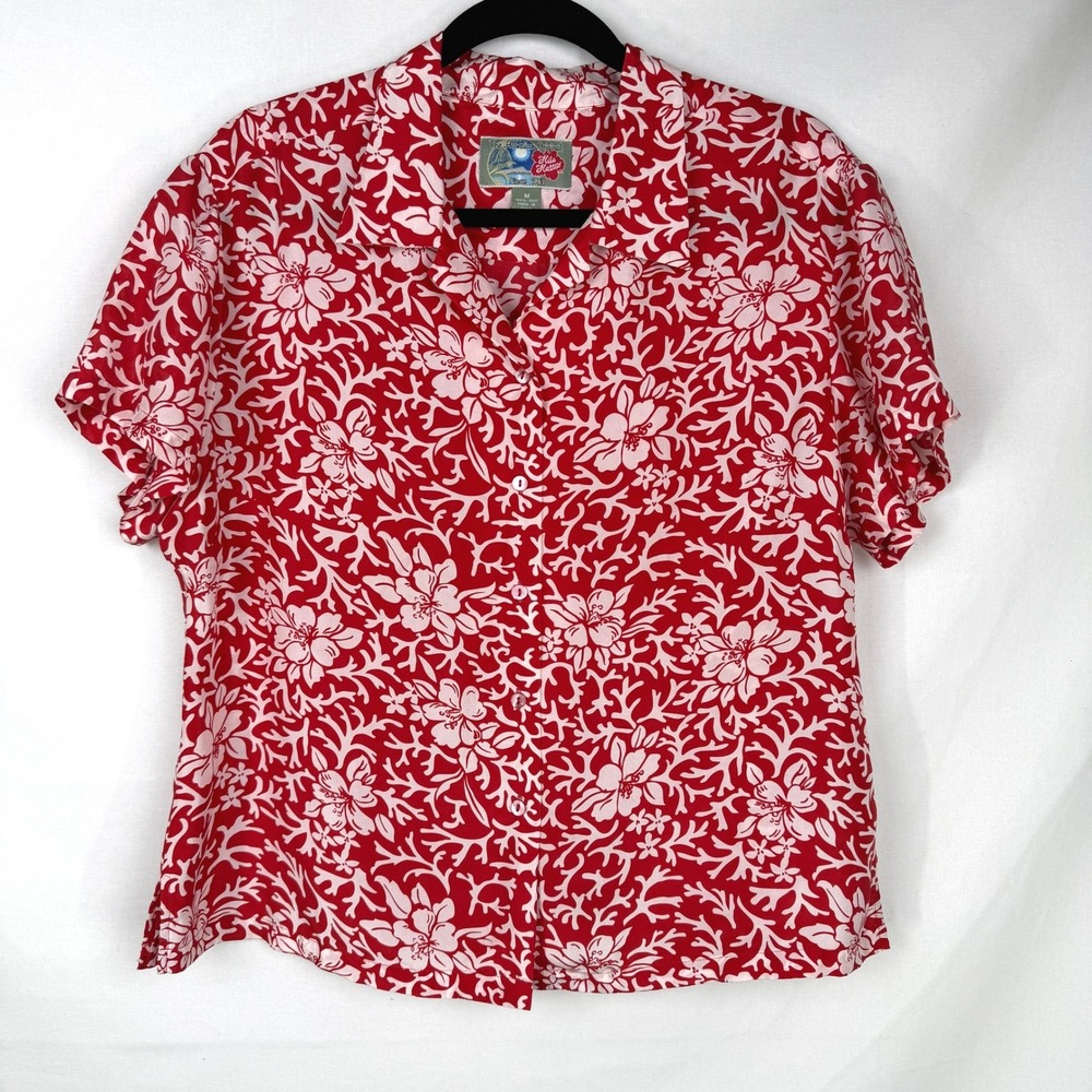 Vintage Hilo Hattie Hawaiian Silk Shirt Size M Floral Vacation Cruise Coastal - Picture 2 of 7
